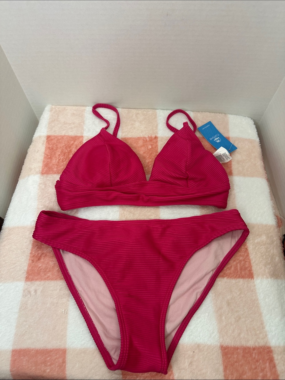 CUPSHE size XS Ribbed Fuchsia Two-Piece Bikini